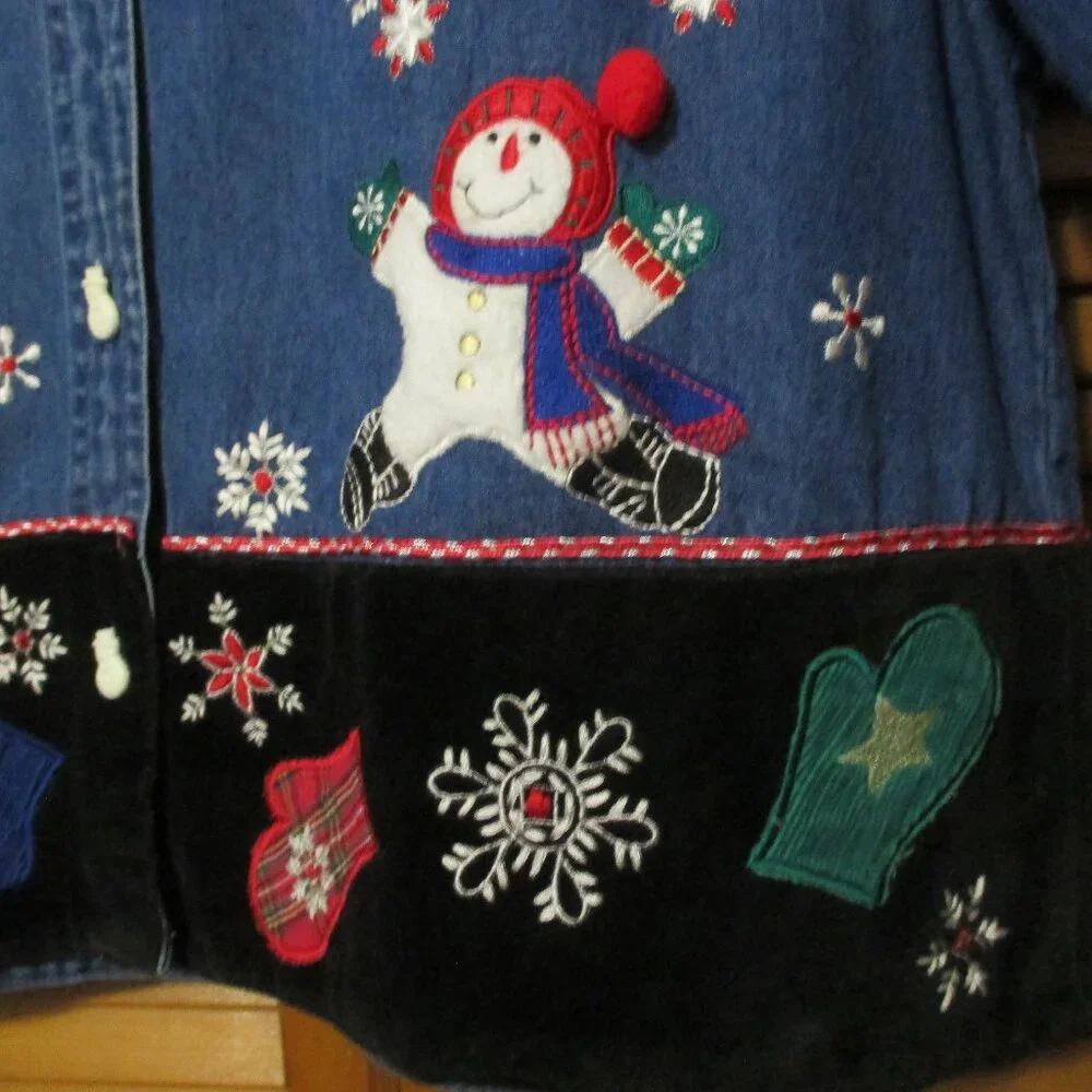 Tantrums Vintage top denim Christmas snowmen - Picture 8 of 11
